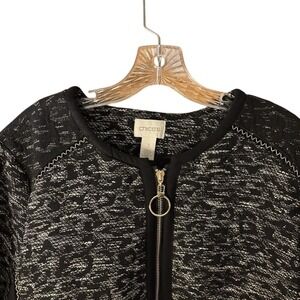 Chicos Black‎ Gray Jacquard Cardigan Sweater Womens 16 Gold Zipper